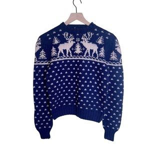 Early 1980s Ralph Lauren Puff Sleeve Wool Reindeer Sweater-XS